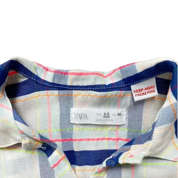 Zara | Neon Plaid Button Down Shirt (2-3 yrs) - Picture 3 of 4